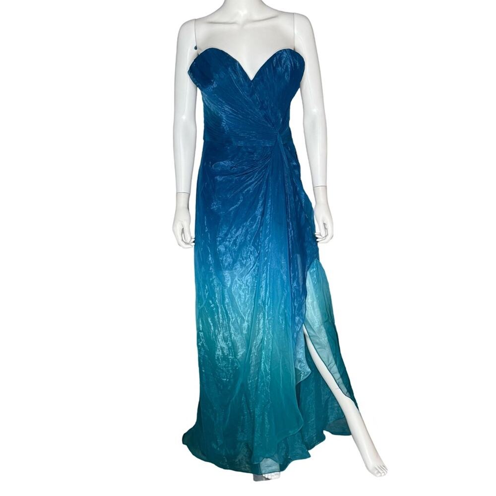Rene Ruiz Collection Strapless Draped Gown Teal Blue Ombré Women’s Sz 10 NWT